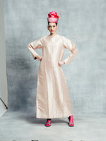 Handwoven Champagne Gold Banarasi Kaftan