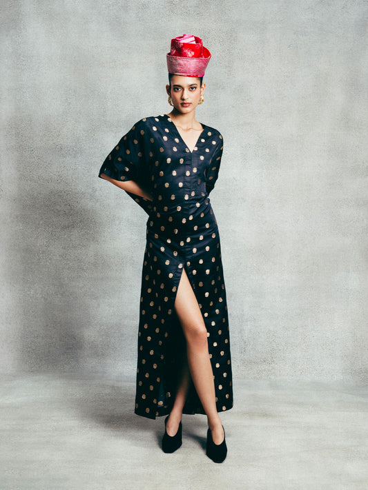 Handwoven Ebony Banarasi Kaftan