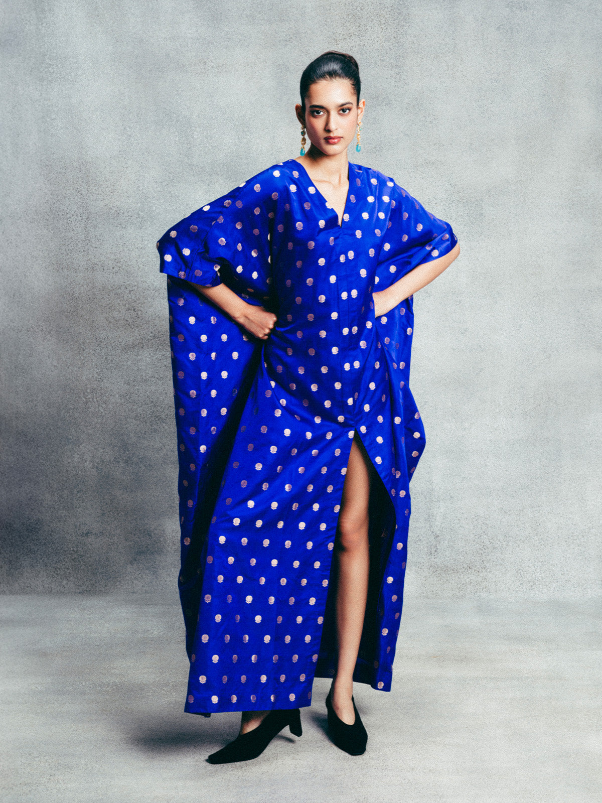 Handwoven Electric Blue Banarasi Kaftan