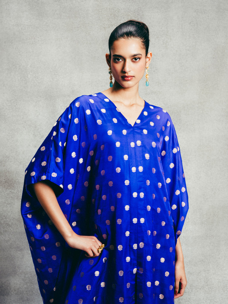 Handwoven Electric Blue Banarasi Kaftan