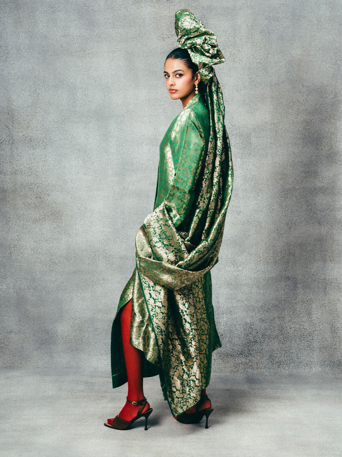 Handwoven Jade Banarasi Kaftan