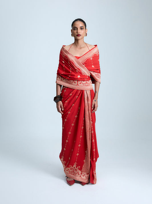 The Vermillion Sunset Saree