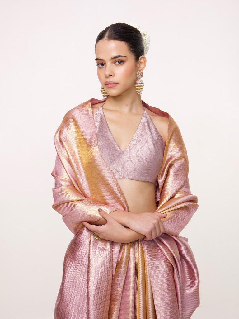 Handwoven Mauve Kanjivaram Saree