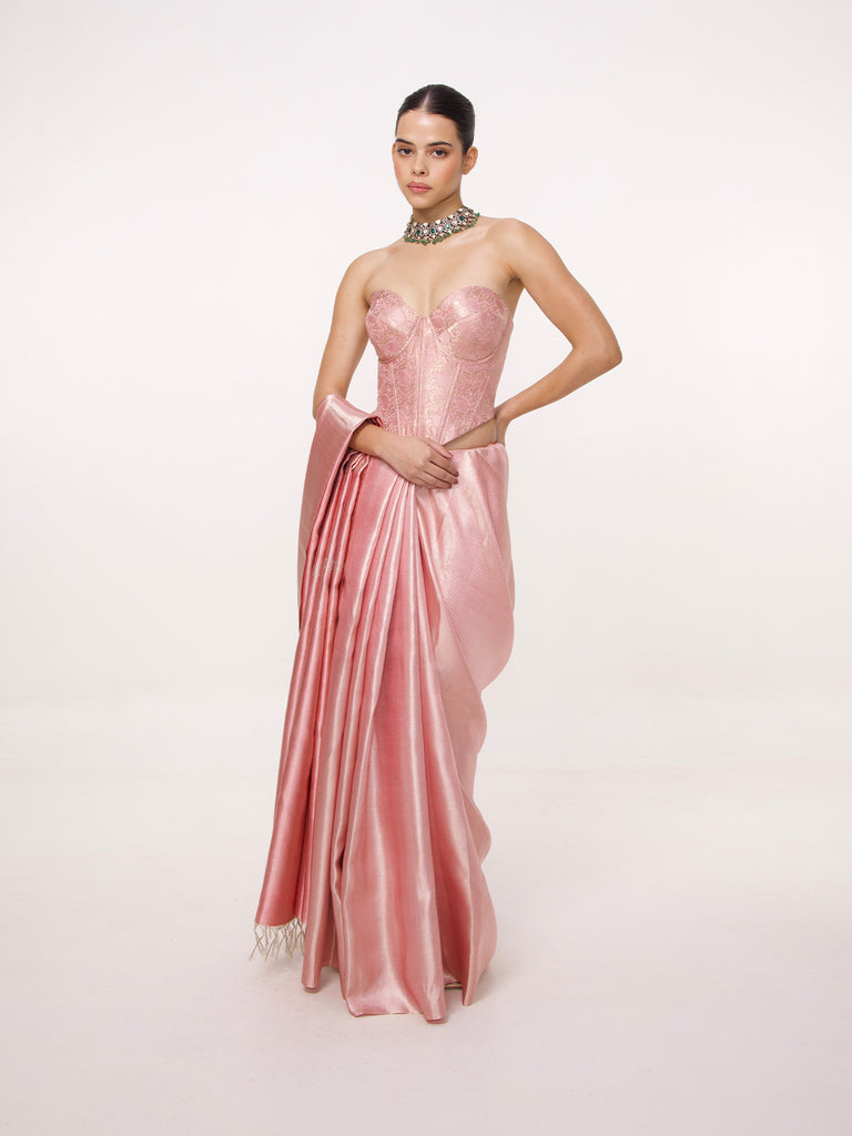 Handwoven Rose Pink Kanjivaram Saree