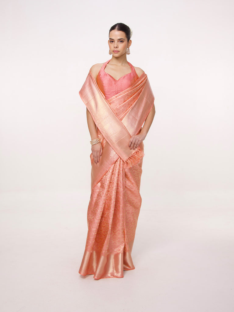 Handwoven Rust Kanjivaram Saree