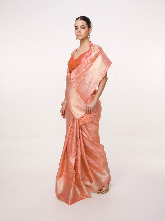 Handwoven Rust Kanjivaram Saree