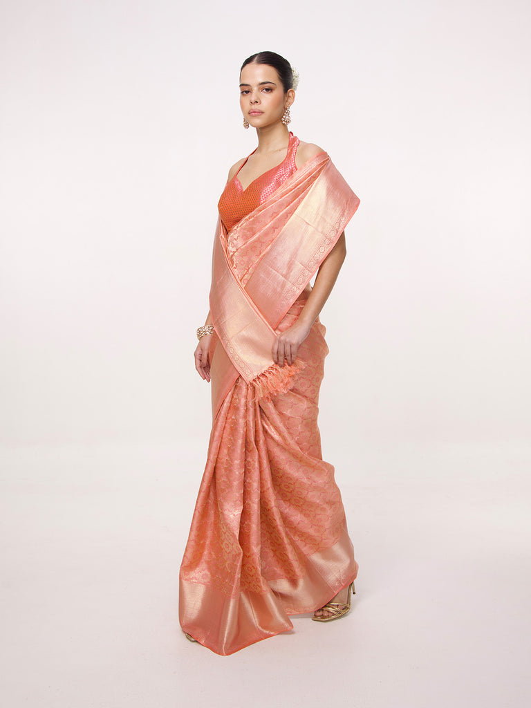 Handwoven Rust Kanjivaram Saree