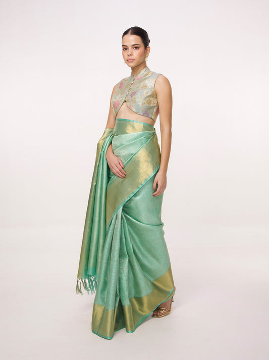 Handwoven Turquoise Kanjivaram Saree