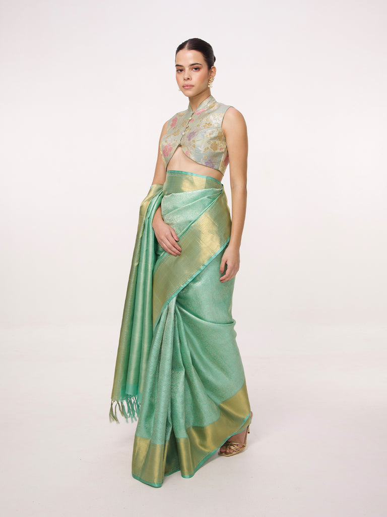 Handwoven Turquoise Kanjivaram Saree