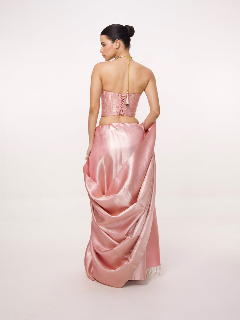 Handwoven Rose Pink Kanjivaram Saree