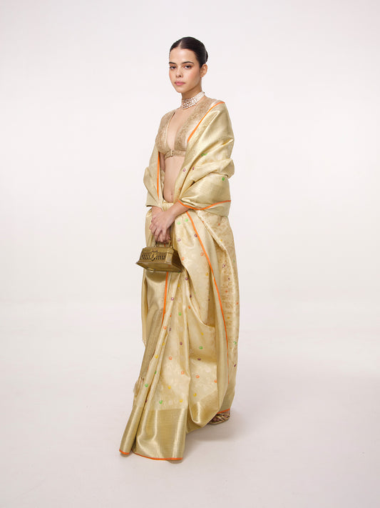 Handwoven Beige Kanjivaram Saree