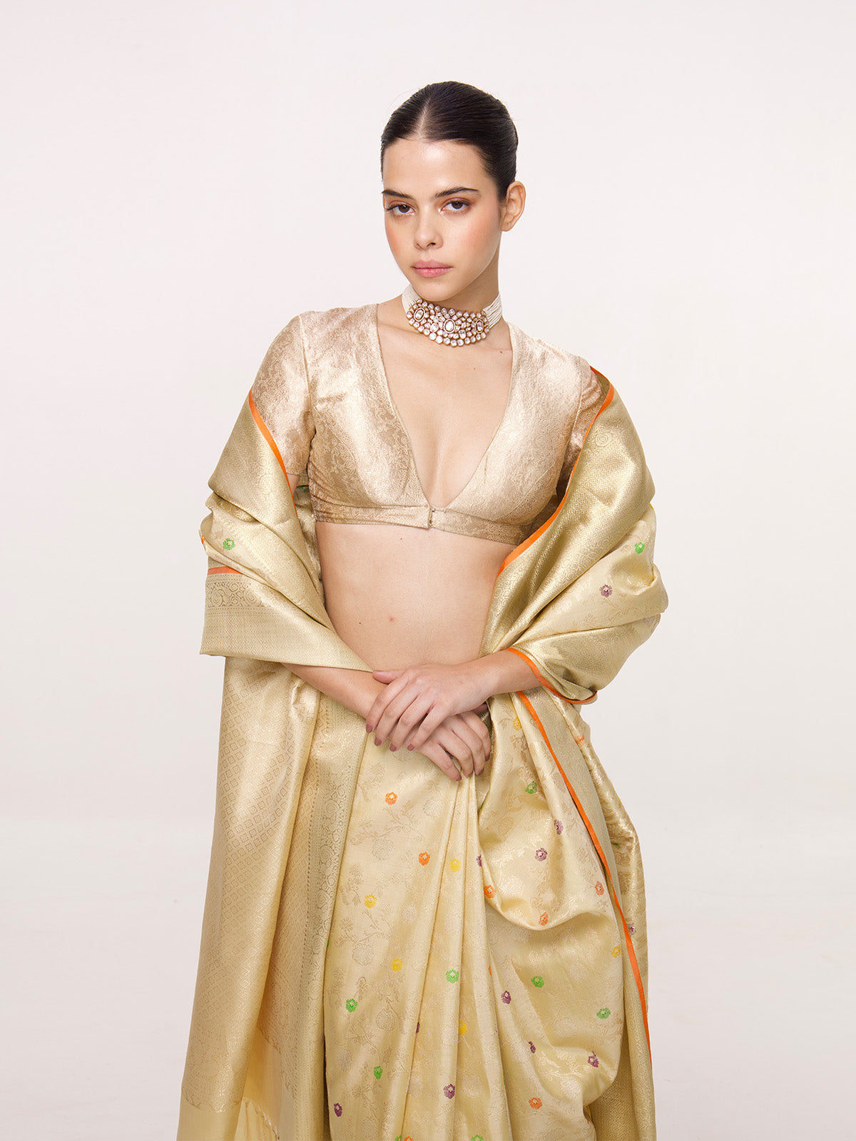 Handwoven Beige Kanjivaram Saree