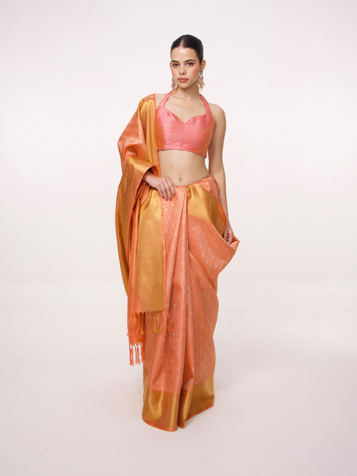 Handwoven Orange Kanjivaram Saree