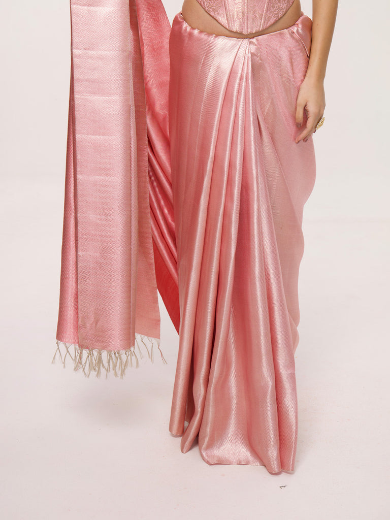 Handwoven Rose Pink Kanjivaram Saree