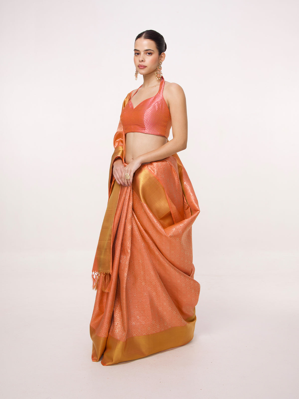 Handwoven Orange Kanjivaram Saree