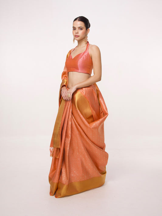 Handwoven Orange Kanjivaram Saree