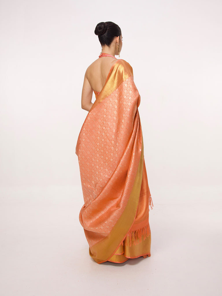 Handwoven Orange Kanjivaram Saree