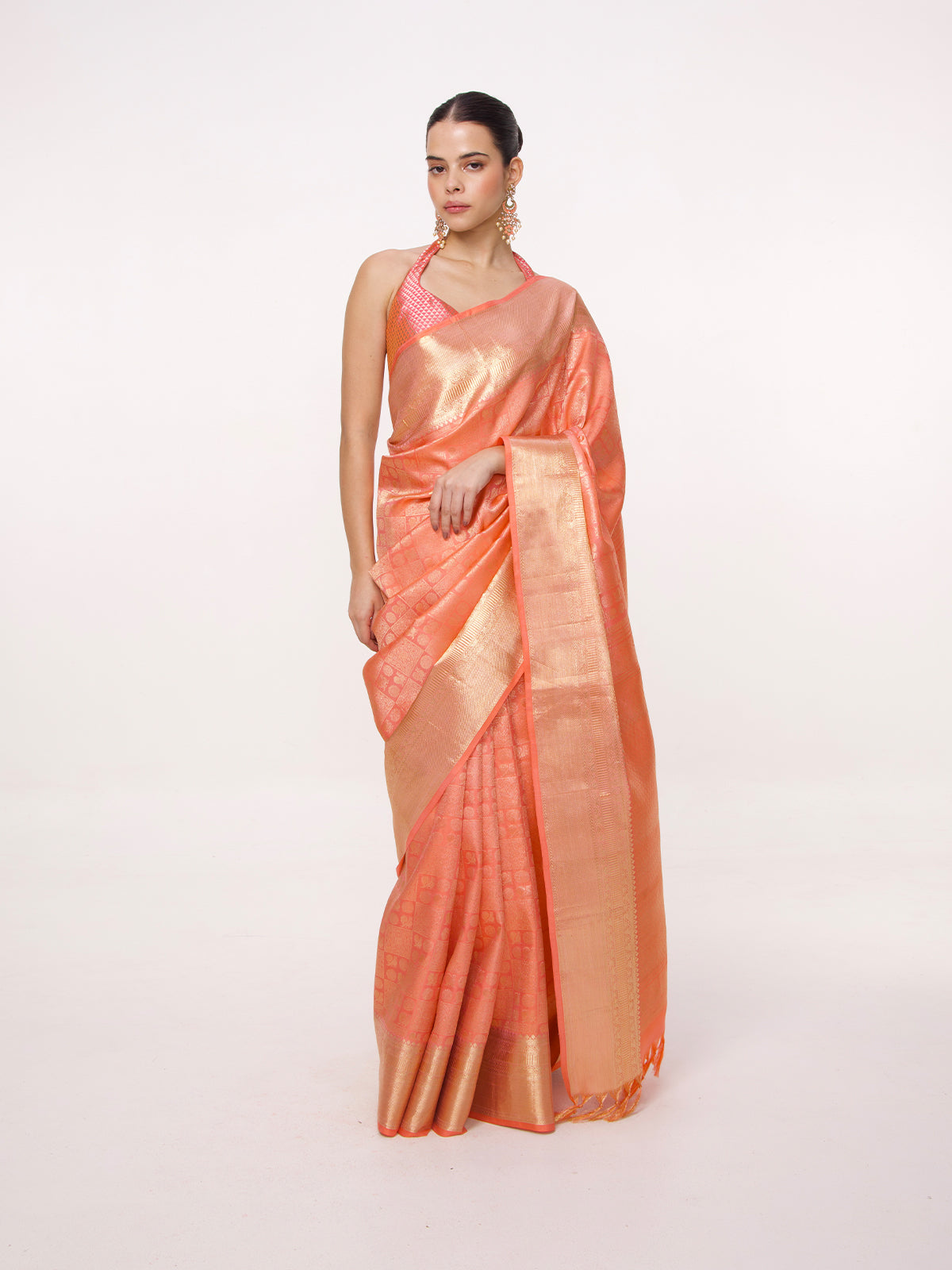 Handwoven Rust Kanjivaram Saree