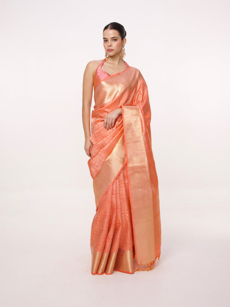 Handwoven Rust Kanjivaram Saree