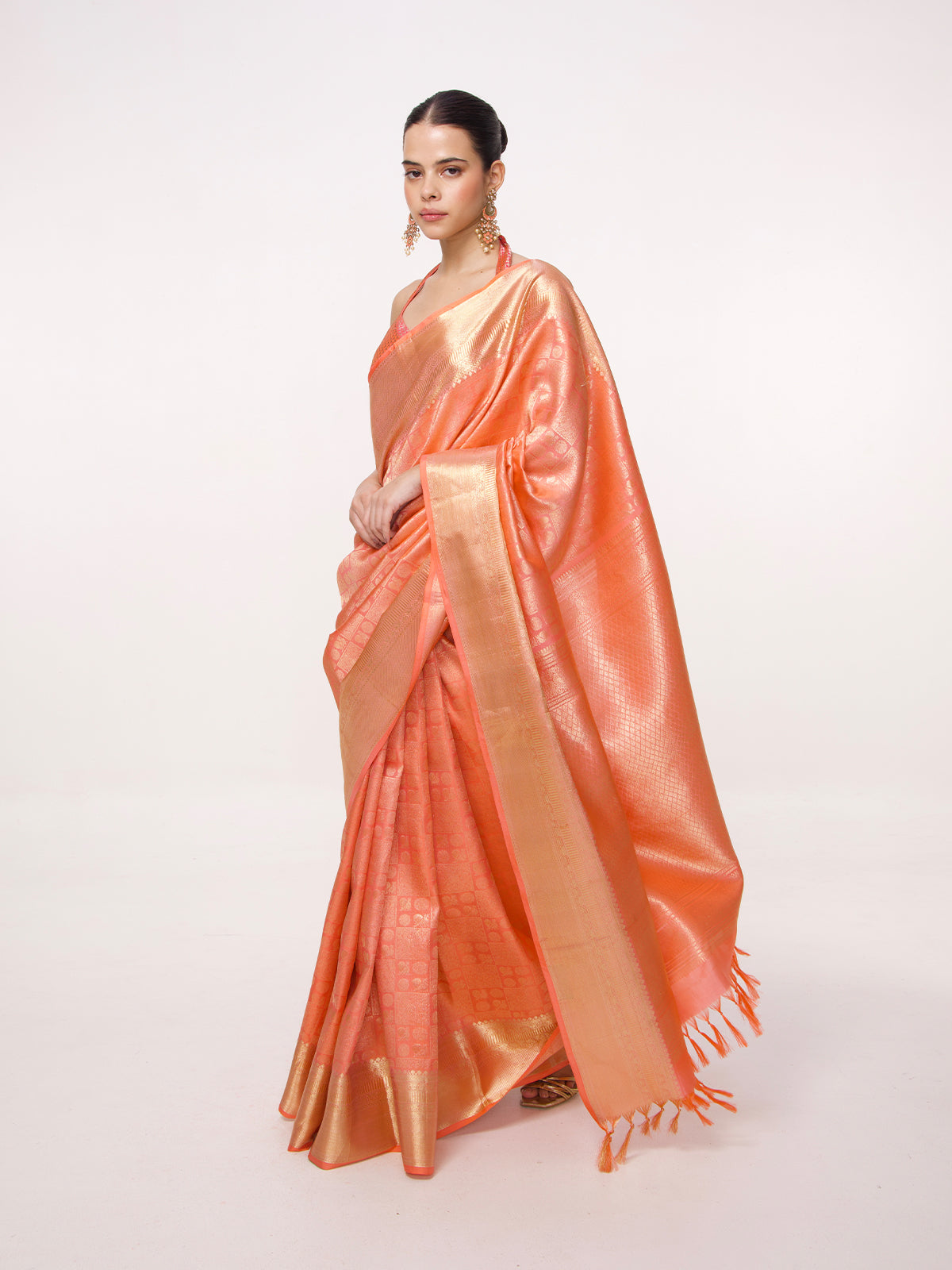 Handwoven Rust Kanjivaram Saree