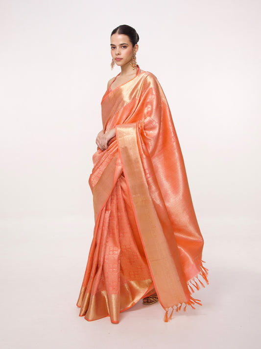 Handwoven Rust Kanjivaram Saree