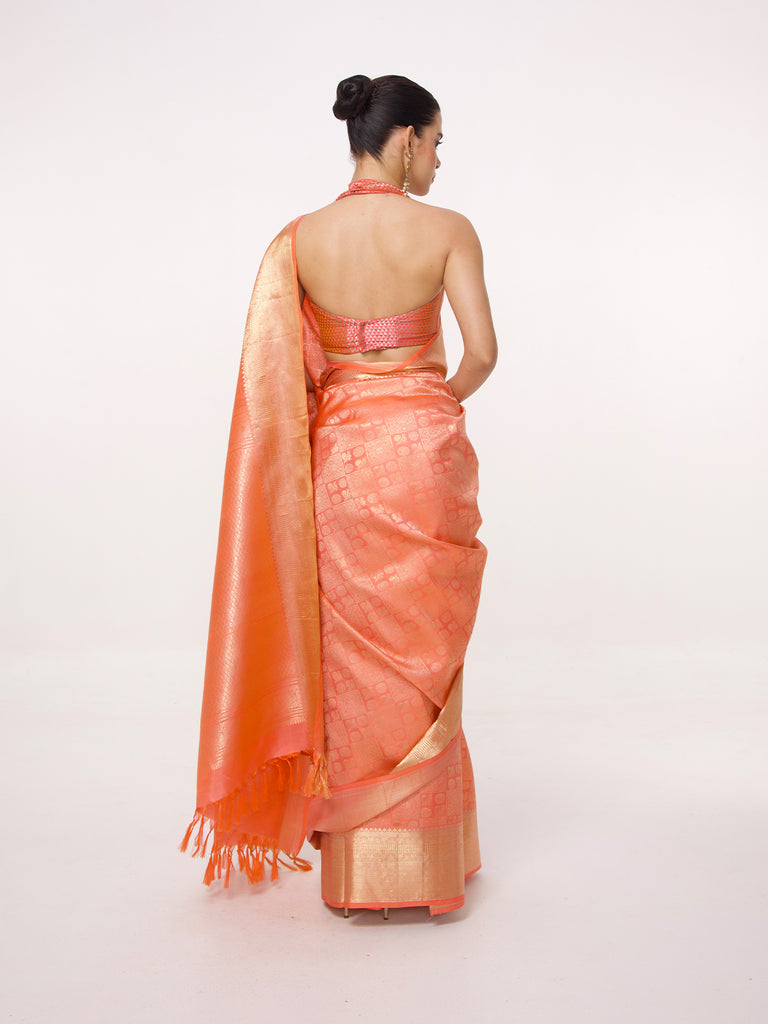 Handwoven Rust Kanjivaram Saree