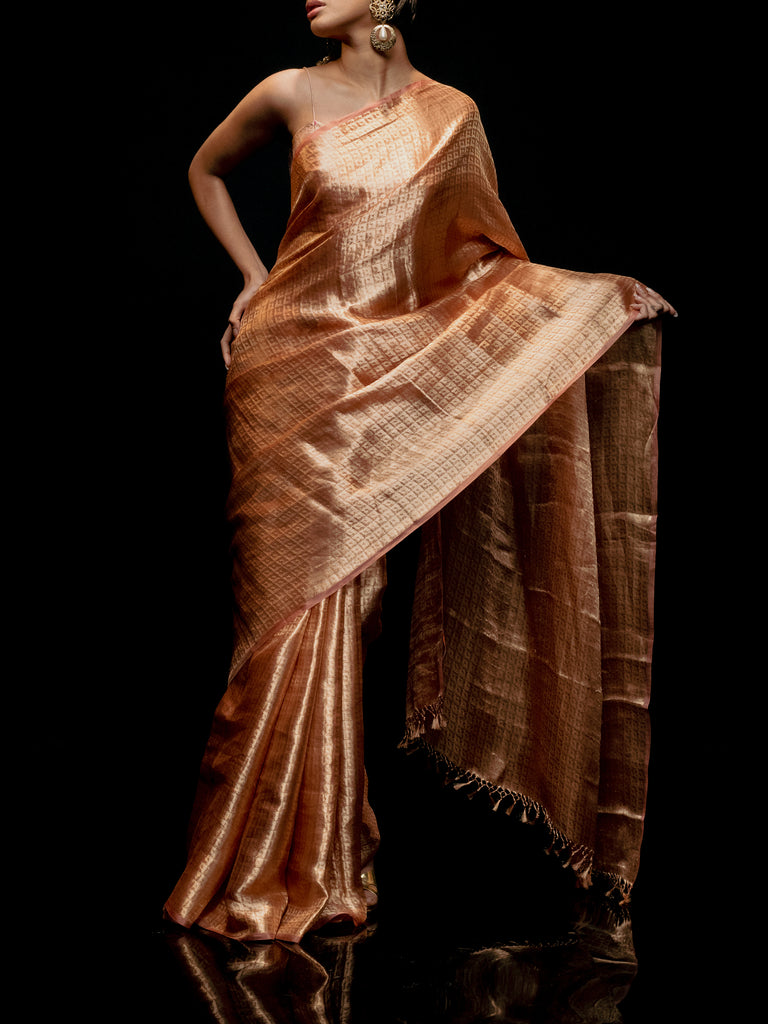 Handwoven Pink Tissue Saree