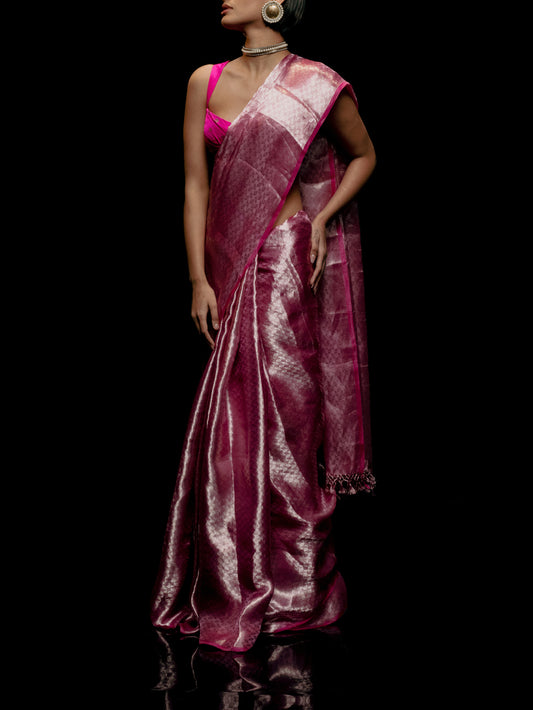 Handwoven Pink Tissue Saree