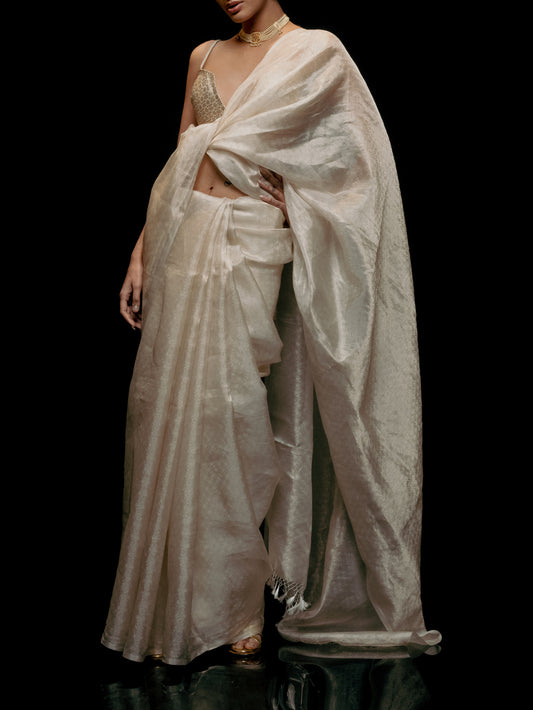 Handwoven White Tissue Saree