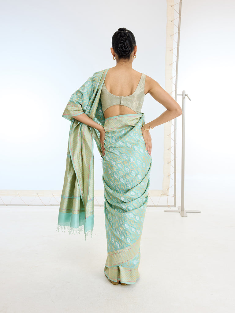 Handwoven Real Zari Aqua Blue Silk Saree