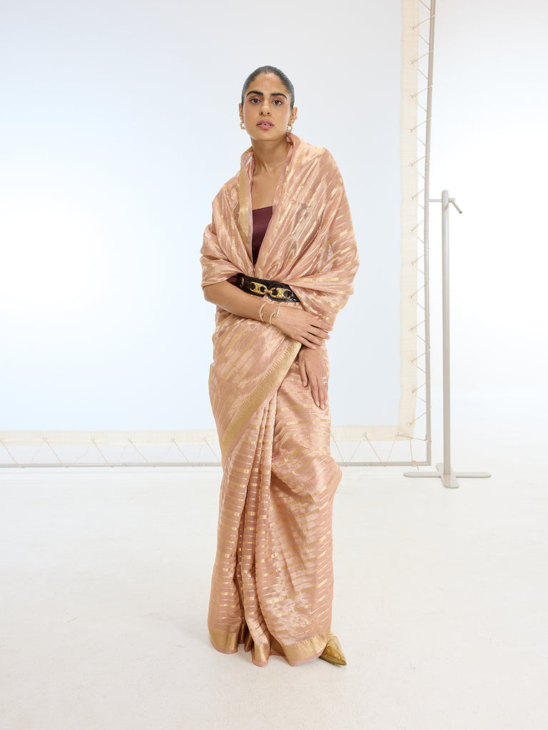Handwoven Peach Tissue Saree