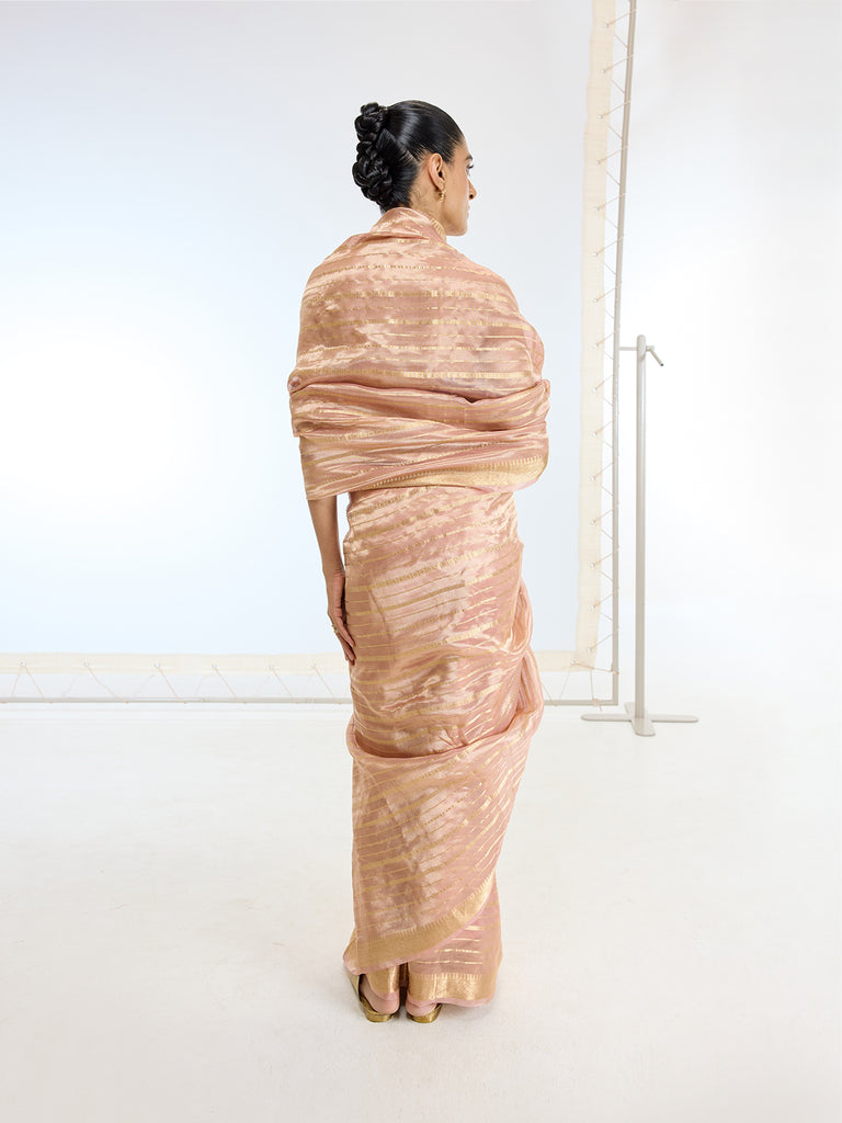 Handwoven Peach Tissue Saree