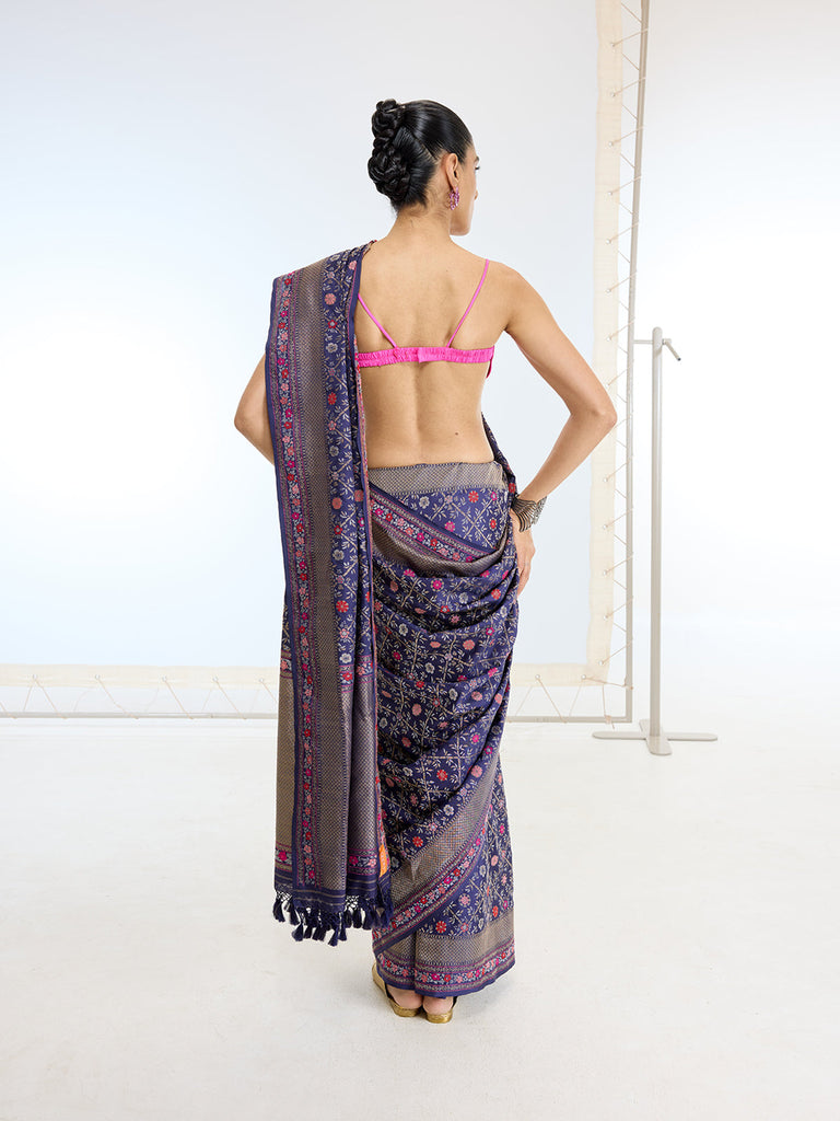 Handwoven Real Zari Navy Silk Saree