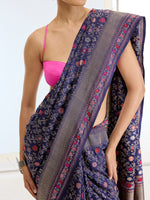 Handwoven Real Zari Navy Silk Saree