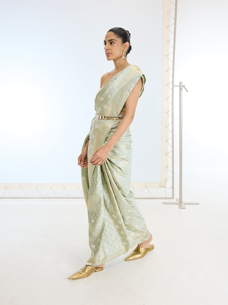 Handwoven Turquoise Silk Saree