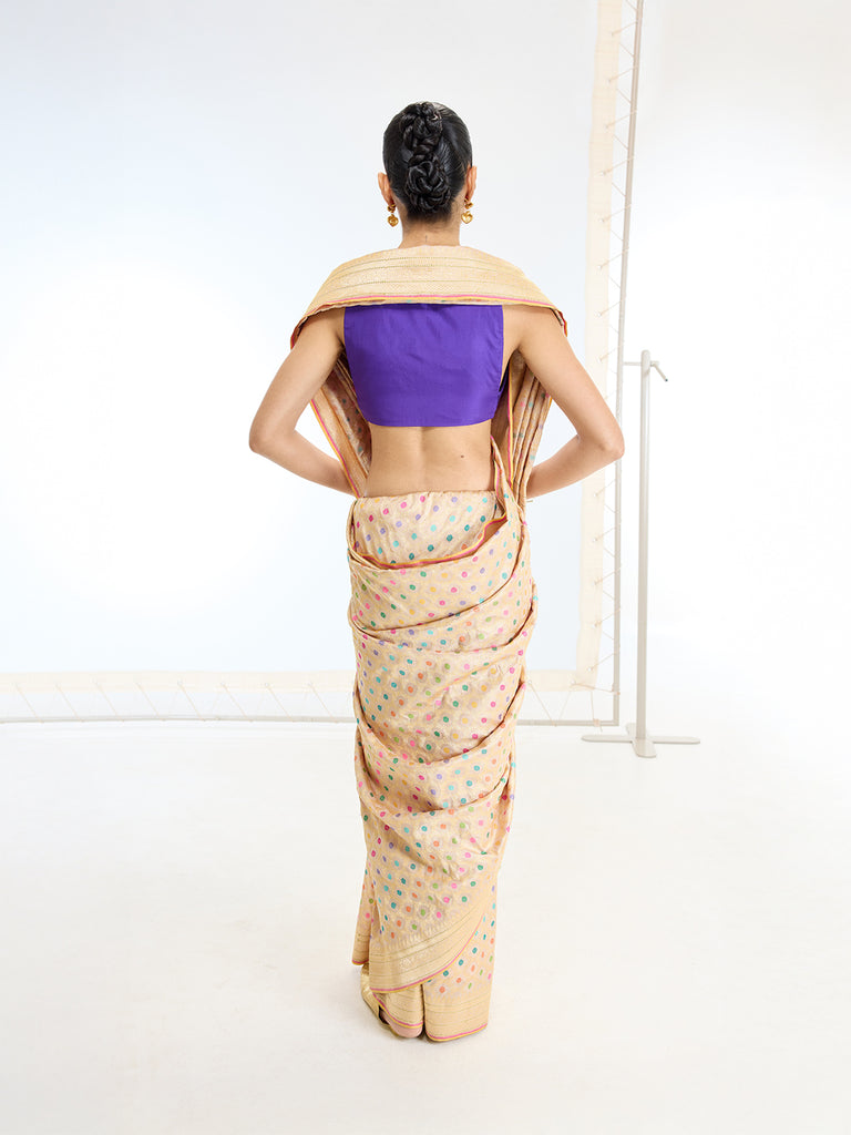 Handwoven Real Zari Beige Silk Saree