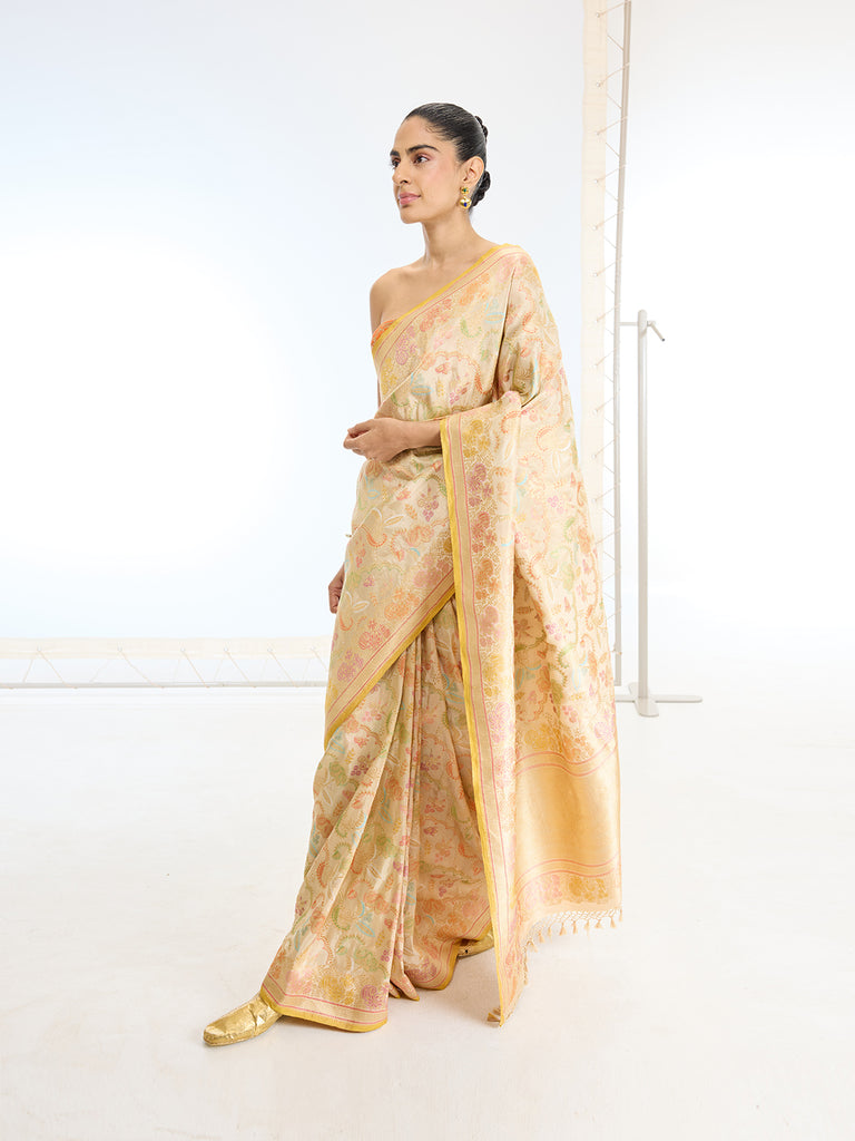 Handwoven Real Zari Beige Silk Saree