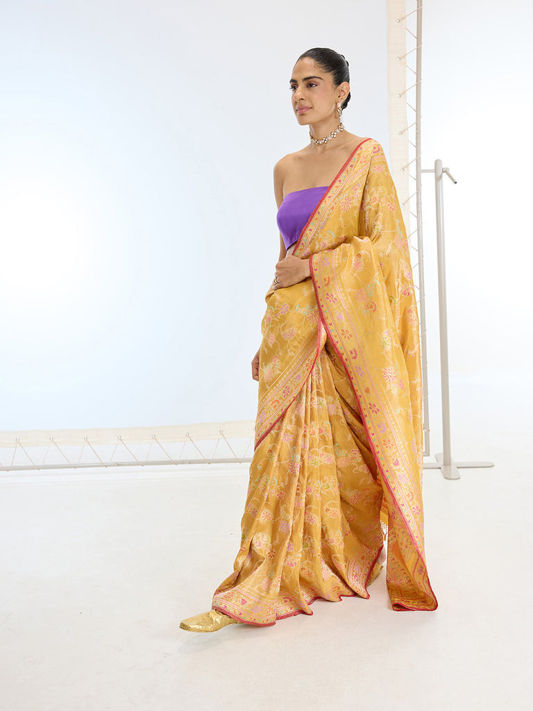Handwoven Real Zari Mustard Silk Saree