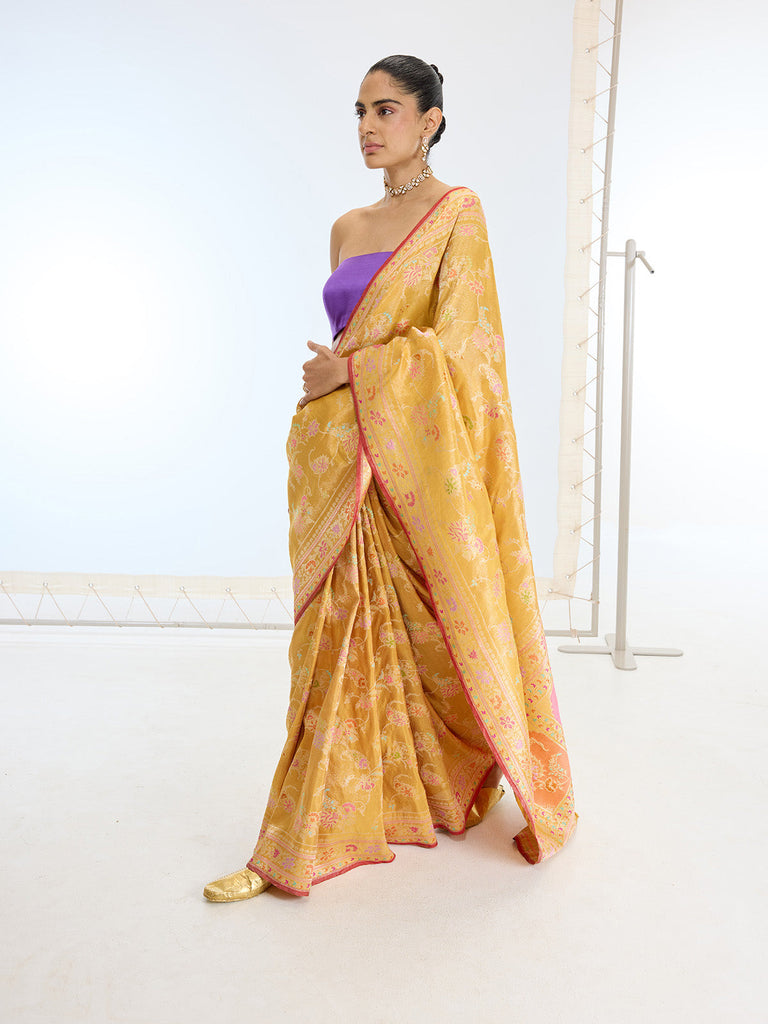 Handwoven Real Zari Mustard Silk Saree