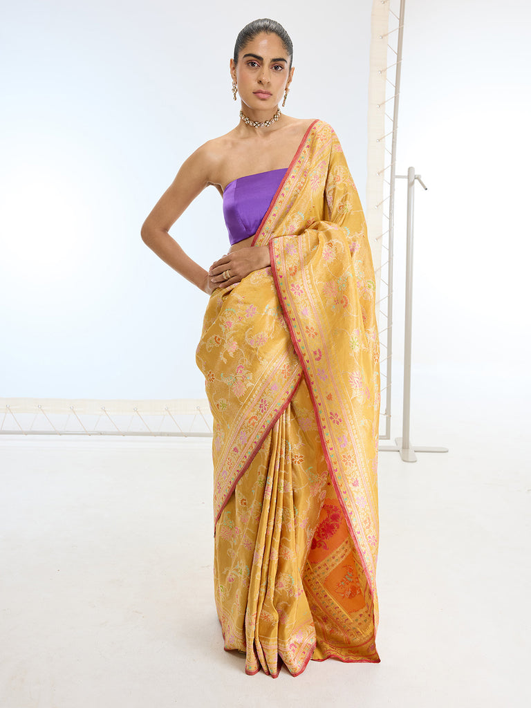 Handwoven Real Zari Mustard Silk Saree