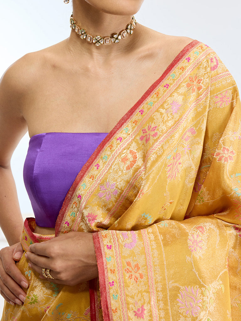 Handwoven Real Zari Mustard Silk Saree