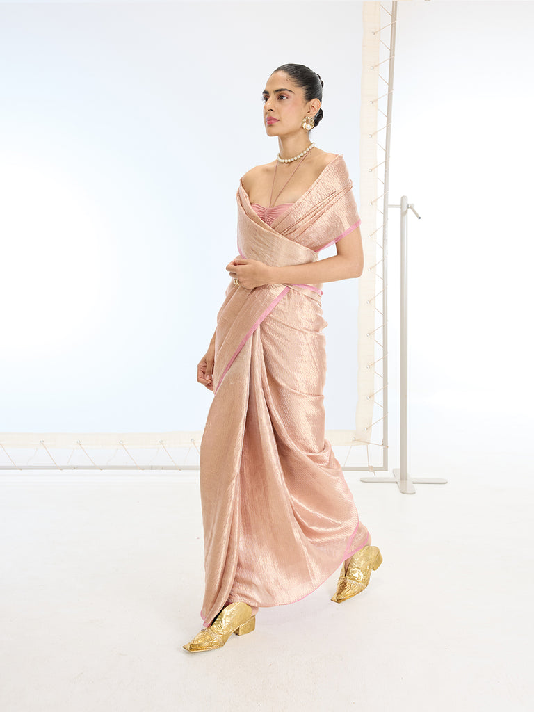 Handwoven Pink Tissue Saree