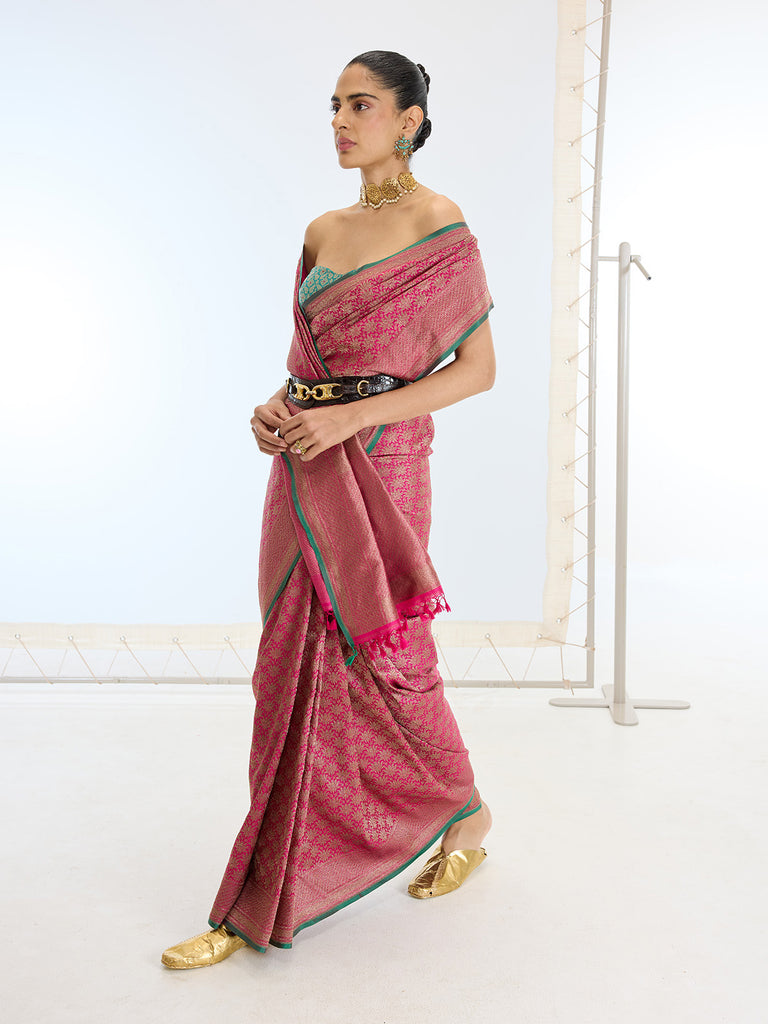 Handwoven Rani Silk Saree