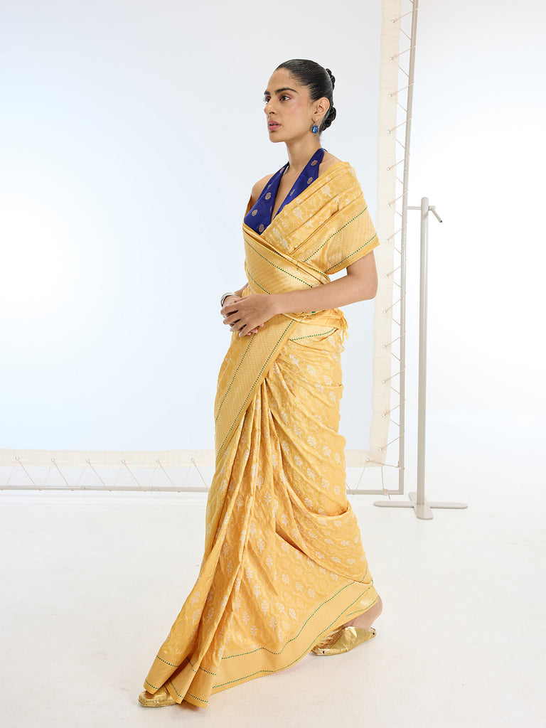 Handwoven Real Zari Mustard Silk Saree
