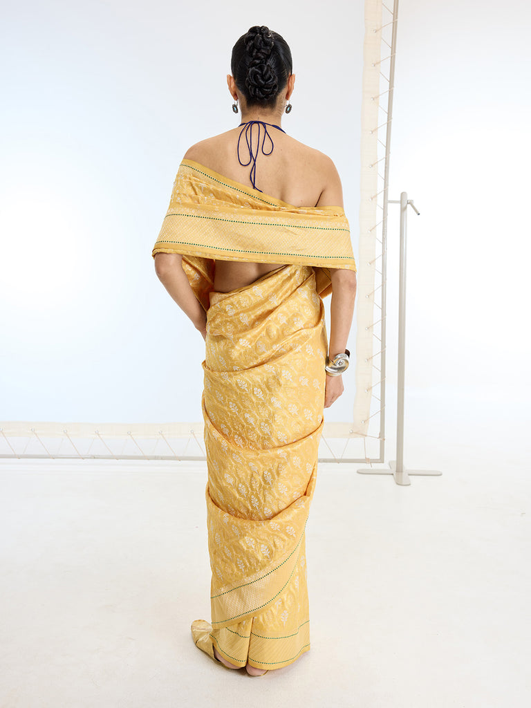 Handwoven Real Zari Mustard Silk Saree