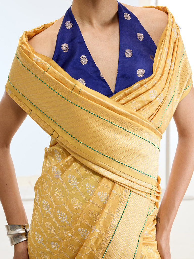 Handwoven Real Zari Mustard Silk Saree
