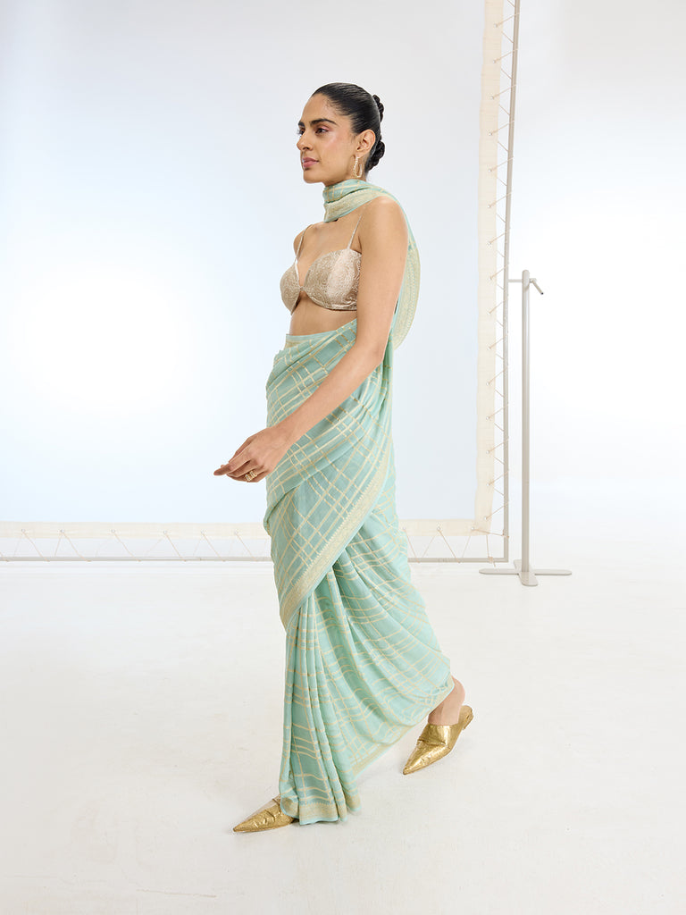 Handwoven Pista Georgette  Saree