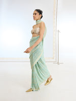 Handwoven Pista Georgette  Saree
