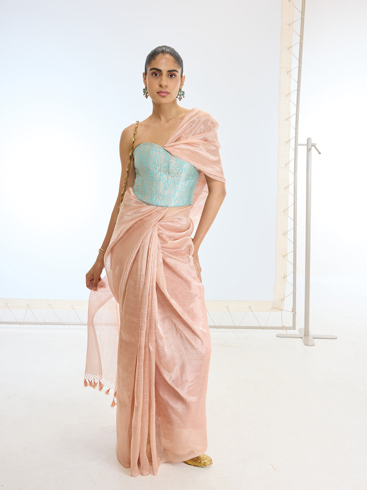 Handwoven Peach Tissue Saree