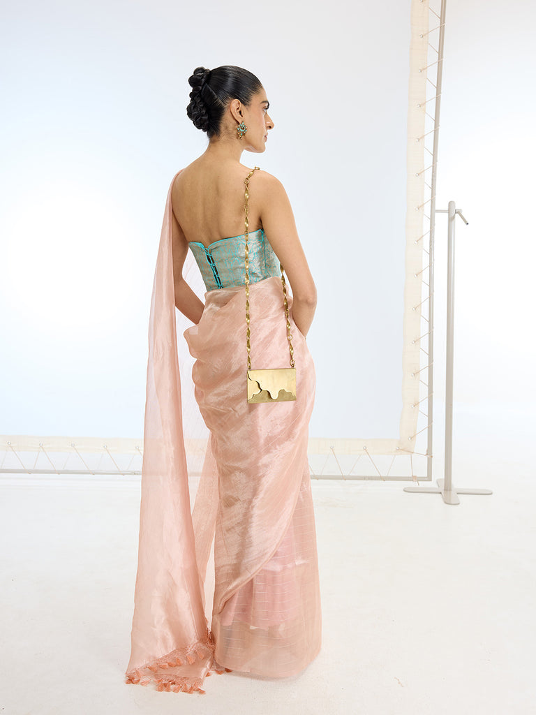 Handwoven Peach Tissue Saree